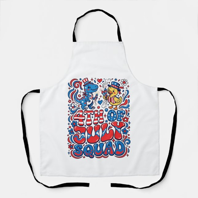 Patriotic Kawaii Dinosaur Best Step-dad Ever Step- Apron (Front)