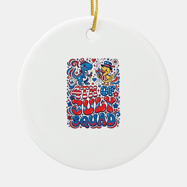 Patriotic Kawaii Dinosaur Best Step-dad Ever Step- Ceramic Ornament (Front)