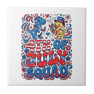 Patriotic Kawaii Dinosaur Best Step-dad Ever Step- Ceramic Tile