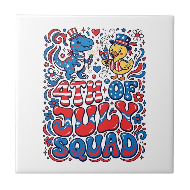 Patriotic Kawaii Dinosaur Best Step-dad Ever Step- Ceramic Tile (Front)