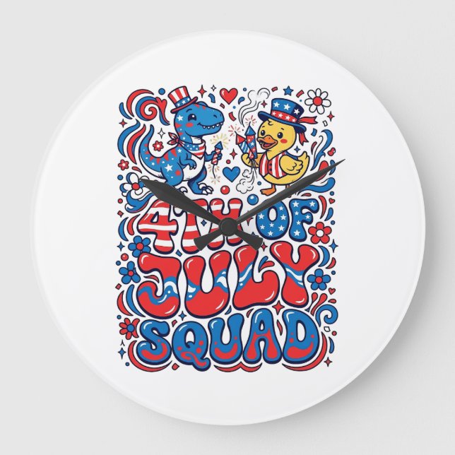 Patriotic Kawaii Dinosaur Best Step-dad Ever Step- Large Clock (Front)