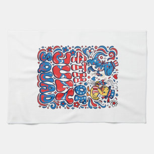 Patriotic Kawaii Dinosaur Best Step-dad Ever Step- Tea Towel