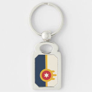 Patriotic keychain with Flag of Tulsa City