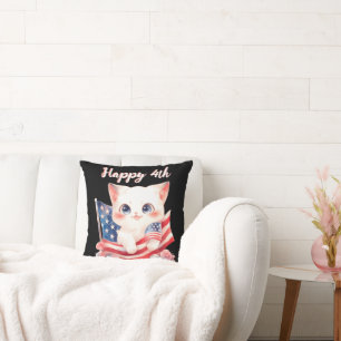 Patriotic Kitten 4th of July Happy 4th Custom Cushion