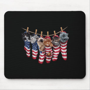 Patriotic Kittens In Aamerican Flag Socks Funny Mouse Pad