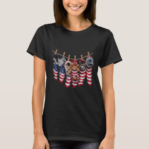 Patriotic Kittens In Aamerican Flag Socks Funny T-Shirt