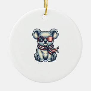 Patriotic Koala Vintage Engraving Shirt Design_1 Ceramic Ornament