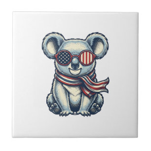 Patriotic Koala Vintage Engraving Shirt Design_1 Ceramic Tile