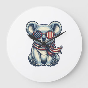 Patriotic Koala Vintage Engraving Shirt Design_1 Large Clock