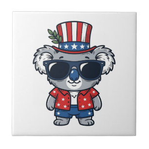 Patriotic Koala Vintage Style Vector Art_1 Ceramic Tile