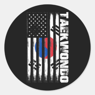 Patriotic Korean American Gift Taekwondo Classic Round Sticker