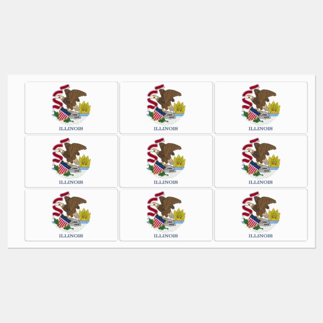 Patriotic labels with flag of Illinois State (Sheet)