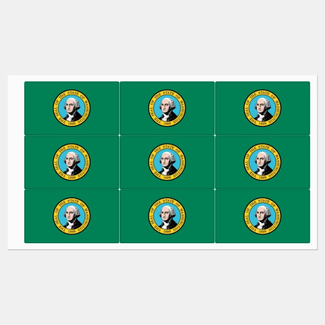 Patriotic labels with flag of Washington State (Sheet)