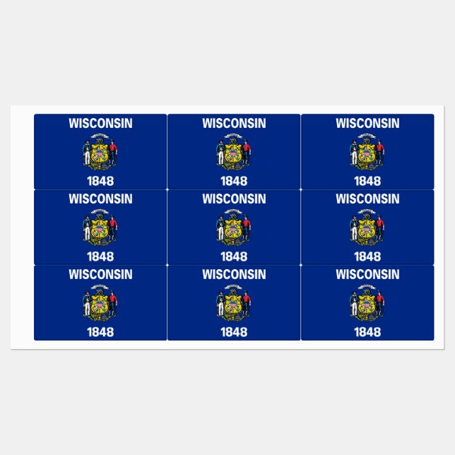 Patriotic labels with flag of Wisconsin State (Sheet)