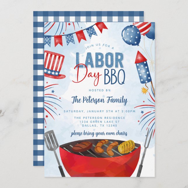Patriotic Labour Day BBQ Party Invitation (Front/Back)