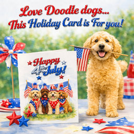 Patriotic Labradoodle Dog Art 4th of July Holiday Card