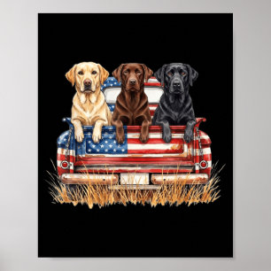 Patriotic Labrador Dog American Flag Truck 4th of Poster
