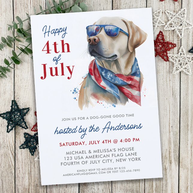 Patriotic Labrador Dog USA Flag 4th Of July Party Invitation (Creator Uploaded)