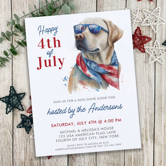 Patriotic Labrador Dog USA Flag 4th Of July Party Invitation Postcard (Creator Uploaded)