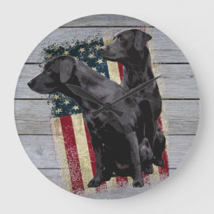 Patriotic Labrador Retriever, American Flag Large  Large Clock