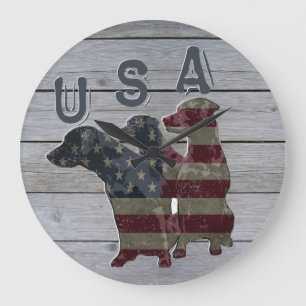 Patriotic Labrador Retriever, American Flag Large Large Clock