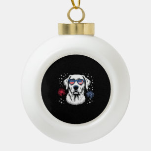 Patriotic Labrador with USA Shades Ceramic Ball Christmas Ornament