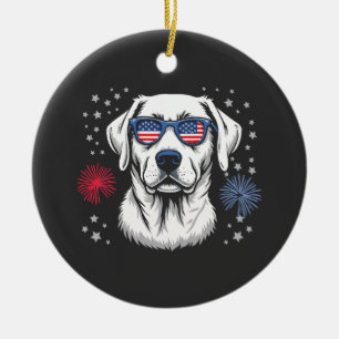 Patriotic Labrador with USA Shades Ceramic Ornament
