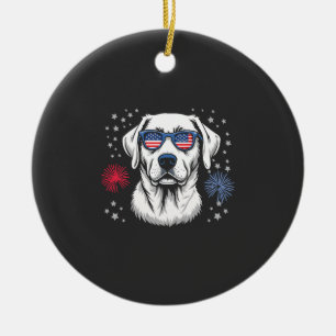 Patriotic Labrador with USA Shades Ceramic Ornament