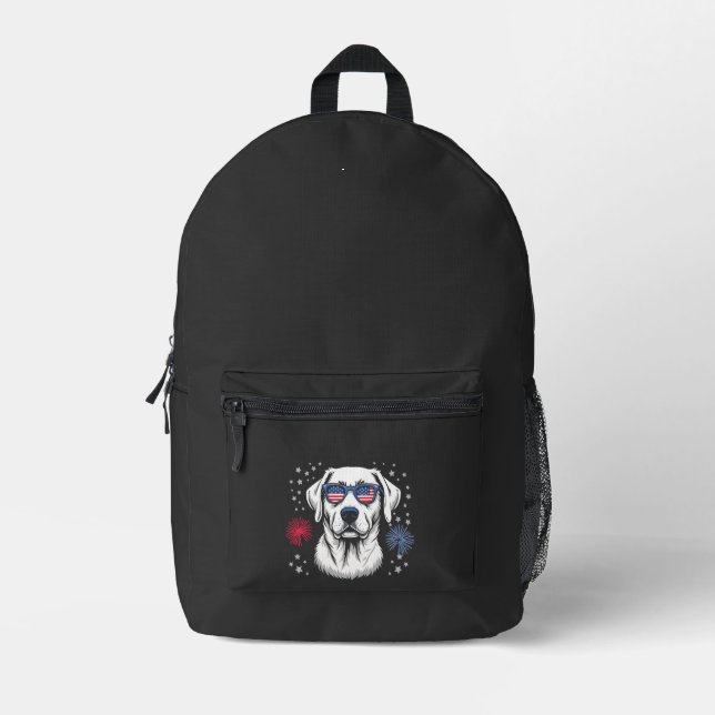Patriotic Labrador with USA Shades Printed Backpack (Front)