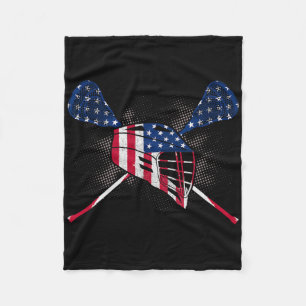 Patriotic Lacrosse Stick 4th Of July American Flag Fleece Blanket