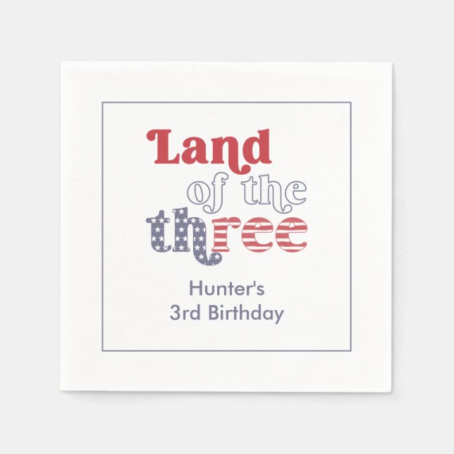 Patriotic Land Of The Three 3rd Birthday Party Napkin (Front)