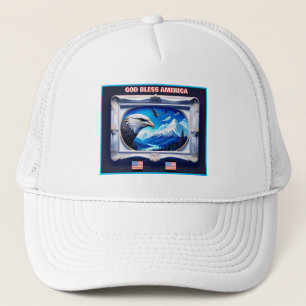 Patriotic Landscape With Bald Eagle American Flags Trucker Hat