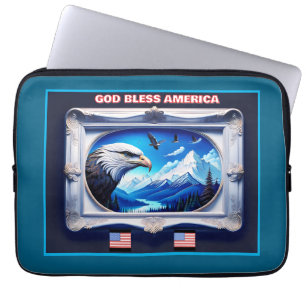 Patriotic Landscape With Bald Eagle Flags Mountain Laptop Sleeve
