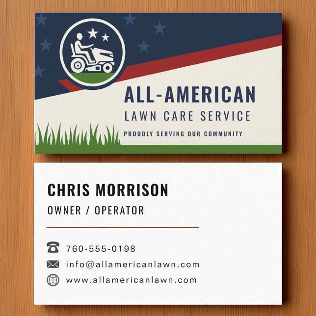 Patriotic Lawn Care Riding Mower USA Flag Business Card (Creator Uploaded)