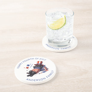 Patriotic Lazy Black Cat 4th Of July Coaster