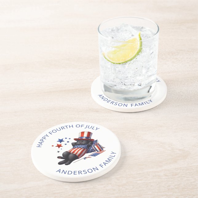 Patriotic Lazy Black Cat 4th Of July Coaster (Side)