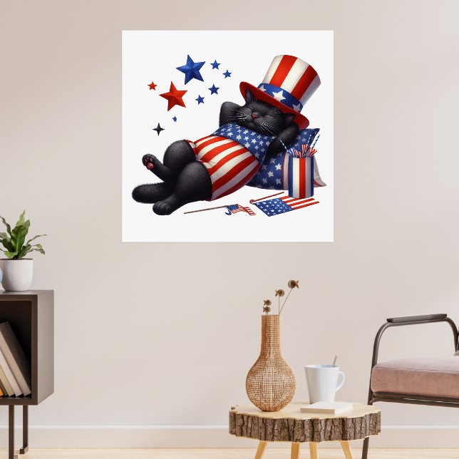 Patriotic Lazy Black Cat 4th Of July Poster (Living Room 3)