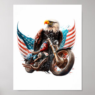 Patriotic Ld Eagle Fathers Day Motorcycle Usaflag Poster