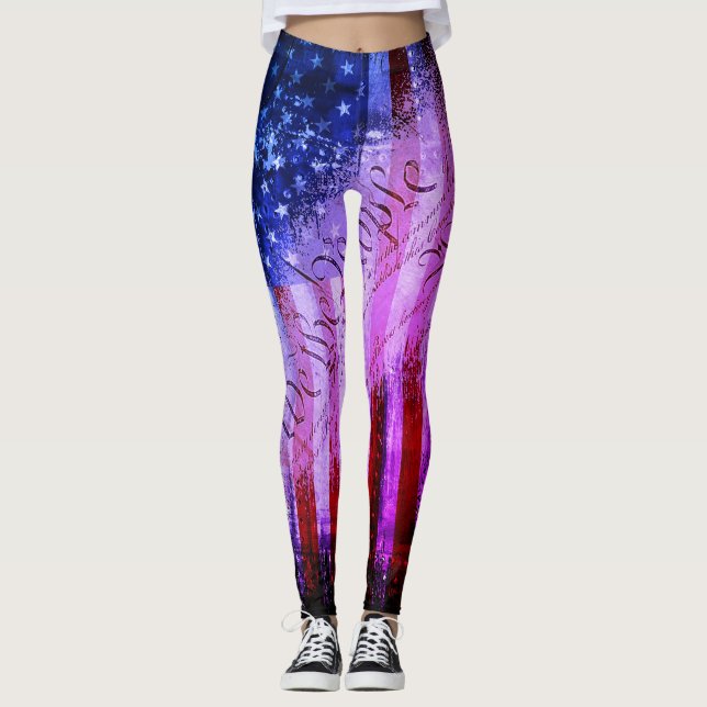 Patriotic Leggings WE THE PEOPLE American Flag (Front)