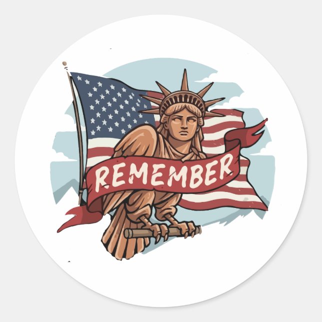  Patriotic Liberty Eagle "Remember" Graphic Classic Round Sticker (Front)