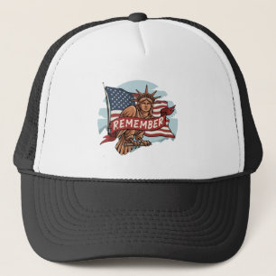 Patriotic Liberty Eagle "Remember" Graphic Trucker Hat