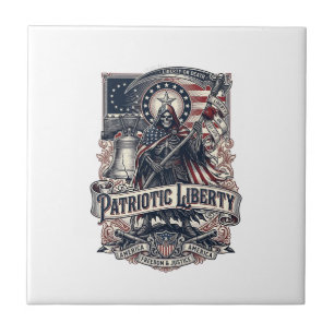 Patriotic Liberty Reaper Dark Patriot Skeleton & R Ceramic Tile