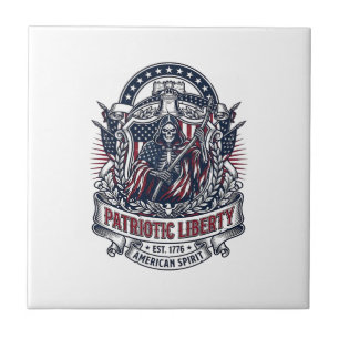 Patriotic Liberty Reaper Dark Patriot Skeleton & R Ceramic Tile