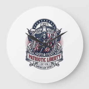 Patriotic Liberty Reaper Dark Patriot Skeleton & R Large Clock