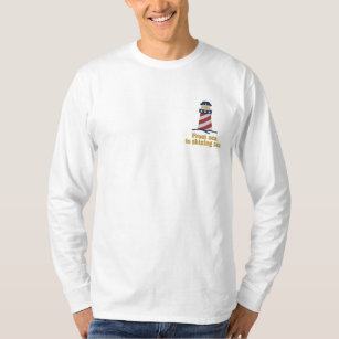 Patriotic Lighthouse USA Embroidered Long Sleeve T-Shirt