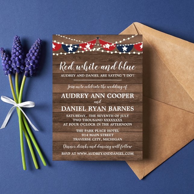 Patriotic Lights Fourth of July Banner Wedding Invitation (Creator Uploaded)