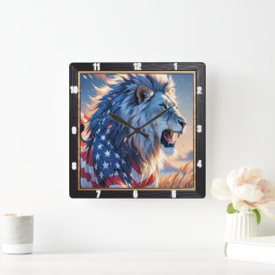 Patriotic Lion Majestic  Square Wall Clock