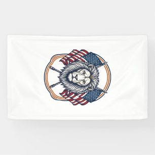 Patriotic Lion with American Flags Vintage Banner