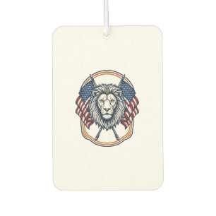 Patriotic Lion with American Flags Vintage Car Air Freshener