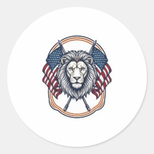 Patriotic Lion with American Flags Vintage Classic Round Sticker